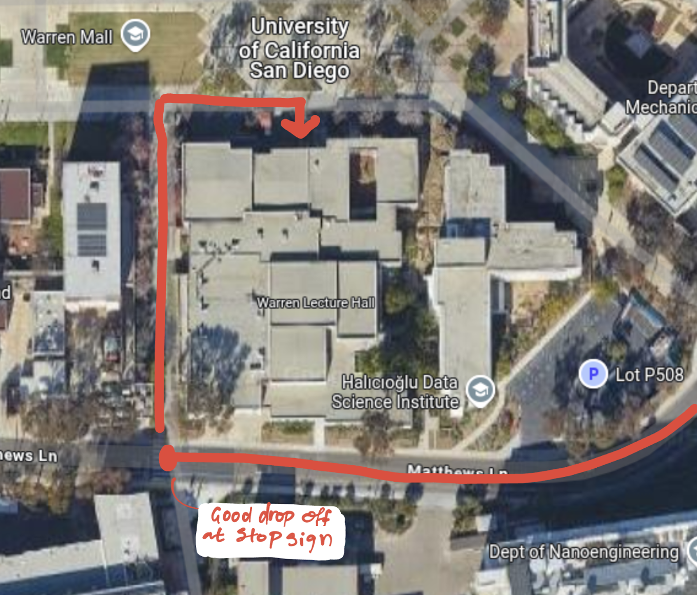 Recommended drop-off location map